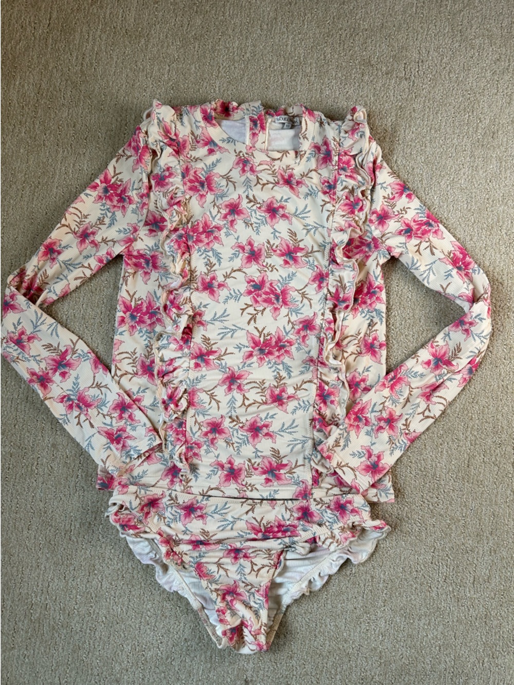 Louise Misha Girls' Floral Long-Sleeve 2-piece Rashguard Swimsuit 12y